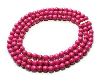 Hot Pink Bead Necklace Bright Fuschia Necklace Chunky Wood Big Beads