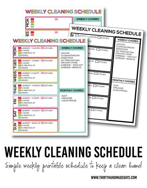 Free Printable Weekly House Cleaning Schedule