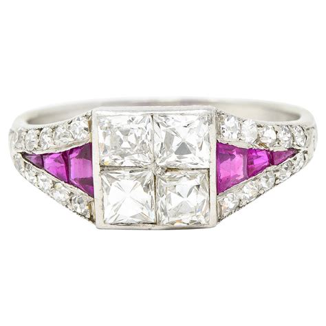 Art Deco Ruby And Diamond Platinum Milgrain Engagement Ring At 1stdibs