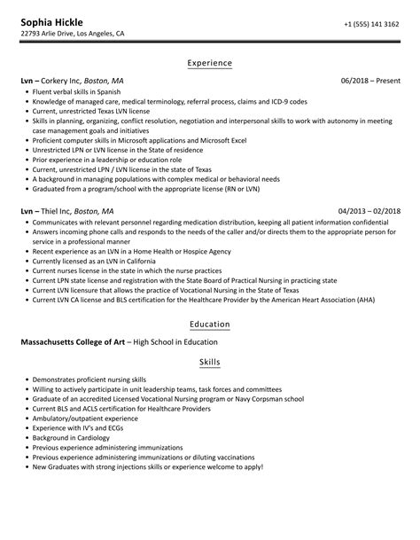 Lvn Sample Resume