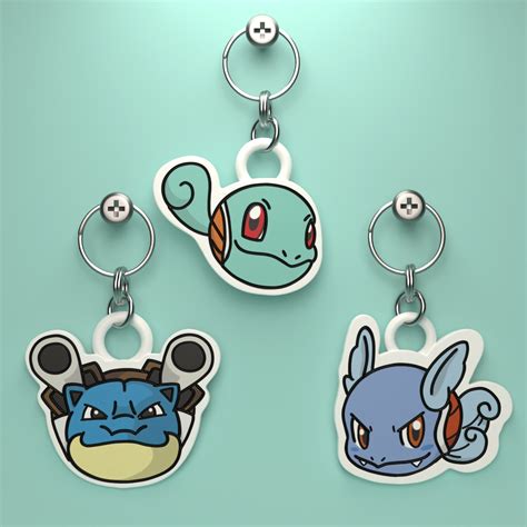 Stl File Pokemon Squirtle Wartortle And Blastoise Head Keychain Easy