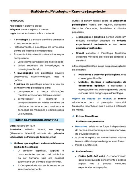 História Da Psicologia Resumo - resumo história da psicologia | PDF | Psicologia | Science