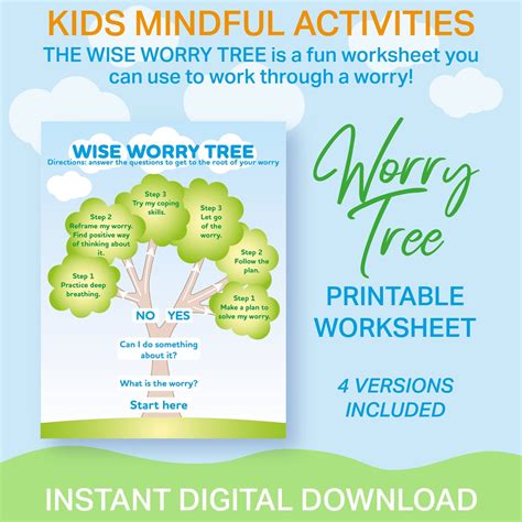 Worry Tree Worksheet Printable Kids Anxiety Relief Workbook Self