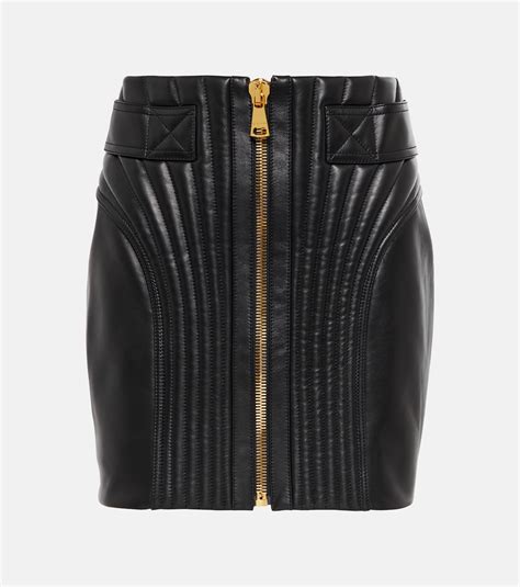 Quilted Leather Miniskirt In Black Balmain Mytheresa