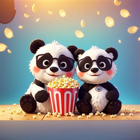 Una Linda Pareja De Pandas Viendo Una Pel Cula Y Comiendo Palomitas De