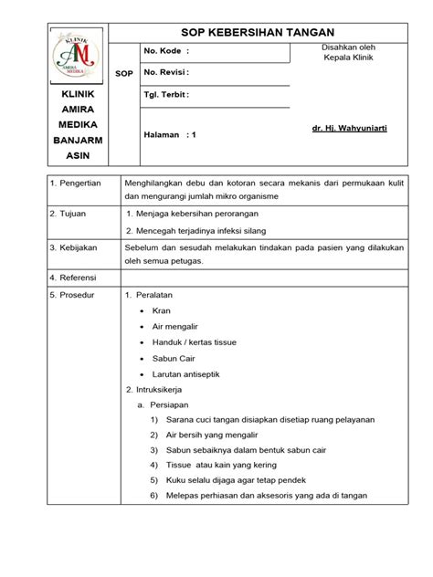 Sop Kebersihan Tangan Pdf
