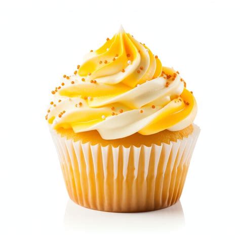 Premium Photo A Cupcake With Yellow Frosting And Sprinkles