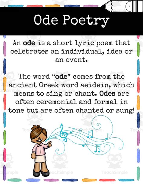 Ode Poetry Writing Posters And Graphic Organizers By Teach Simple