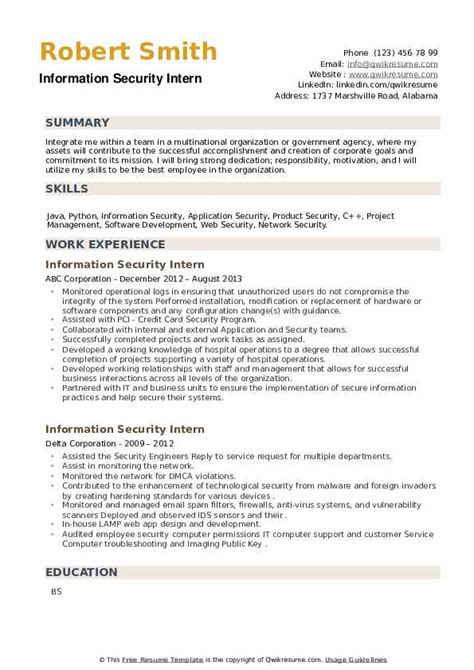 Information Security Intern Resume Samples QwikResume