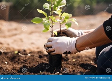 People Planting Trees In Community Garden Generative Ai Stock