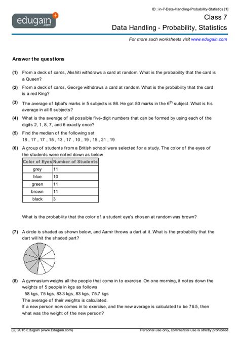 Grade Statistics Worksheets