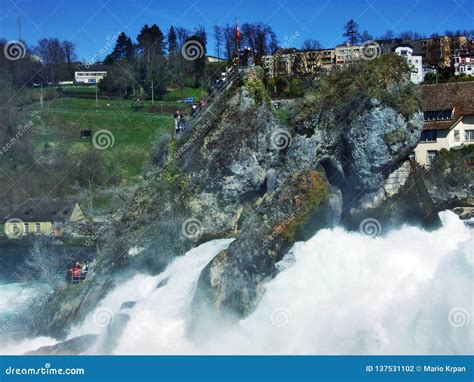 Great Rock On The Rhine Falls Neuhausen Am Rheinfall Stock Photo