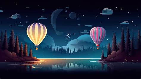 Premium Ai Image A Night Scene With Hot Air Balloons Floating On The