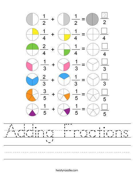 Adding Fractions Worksheet Twisty Noodle Worksheets Library