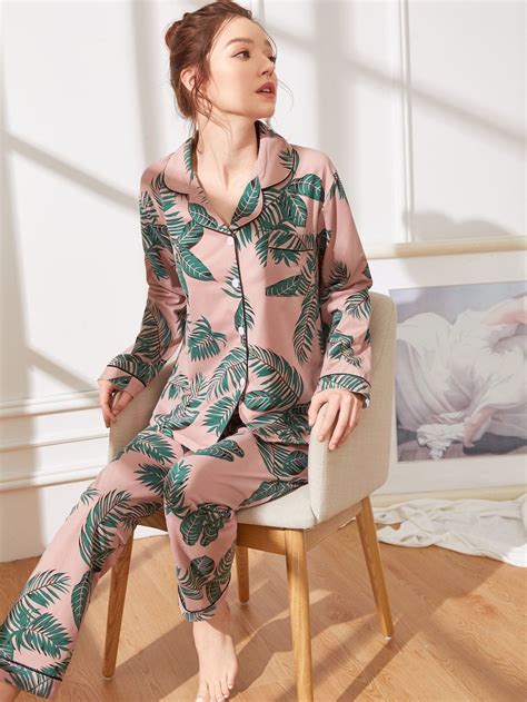 Tropical Print Button Up Pajama Set Pajamas Women Pajama Set Pajama