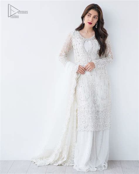 Buy Nikah Dress Ivory White Long Shirt Sharara Pakistani White