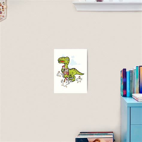 Velociraptor Raptor Eat Chicken Art Print For Sale By Helenofthreads