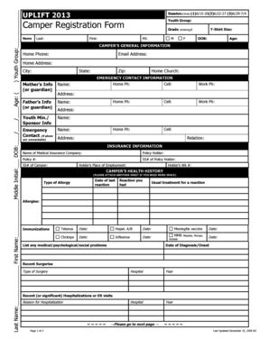 Fillable Online Uplift Camper Registration Form Fax Email Print