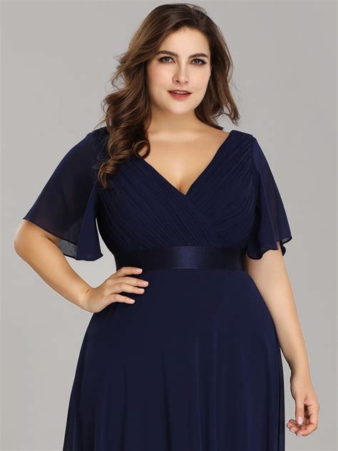 Plus Size Empire Waist Evening Dress With Short Sleeves Empire Waist