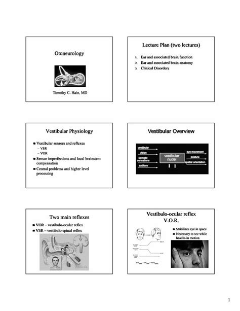 PDF Lecture Plan Two Lectures Otoneurology Handouts Vestibular