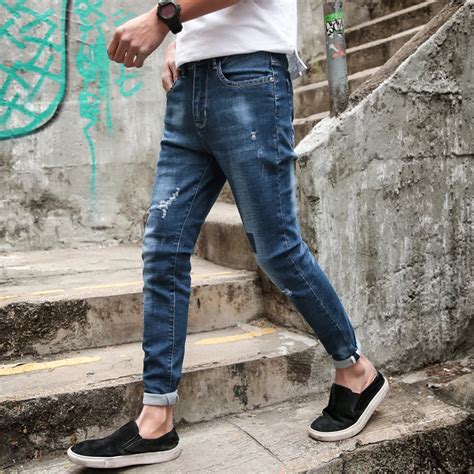 Mens Skinny Jeans Slim Denim Stretch Pencil Pants Jeans Blue Sex Mens