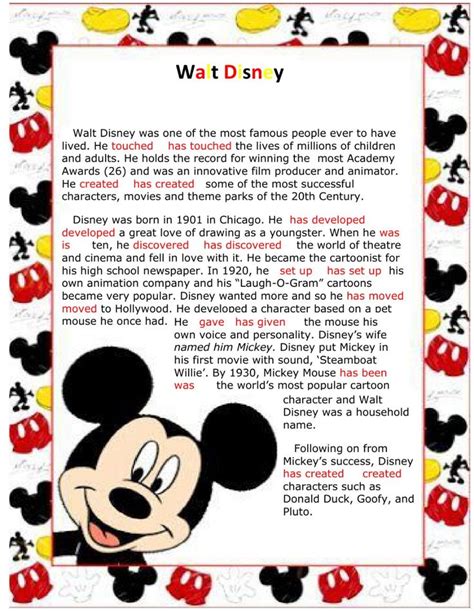 Walt Disney Biography Worksheet Walt Disney Biography Walt Disney