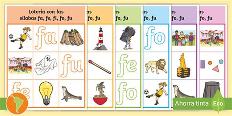 Lotería con las sílabas fa, fe, fi, fo, fu (teacher made)