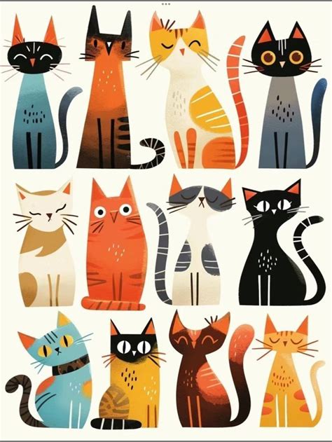 pin  milena milenovic  knitting cats art drawing folk art cat