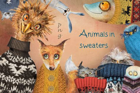 Cute little animals in sweaters | Graphic Objects ~ Creative Market