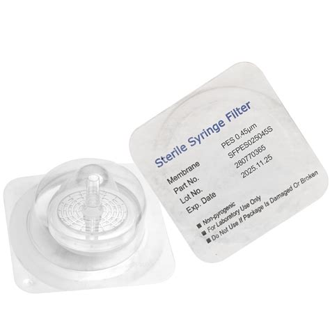 Sterile Syringe Filter PES Membrane 25mm Disc Diameter 0 45μm Pore Size