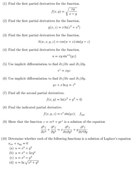 Solved 1 Find The First Partial Derivatives For The Chegg