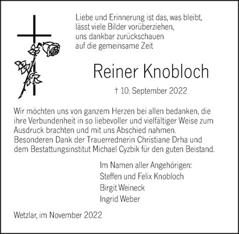 Traueranzeigen Von Reiner Knobloch Vrm Trauer De