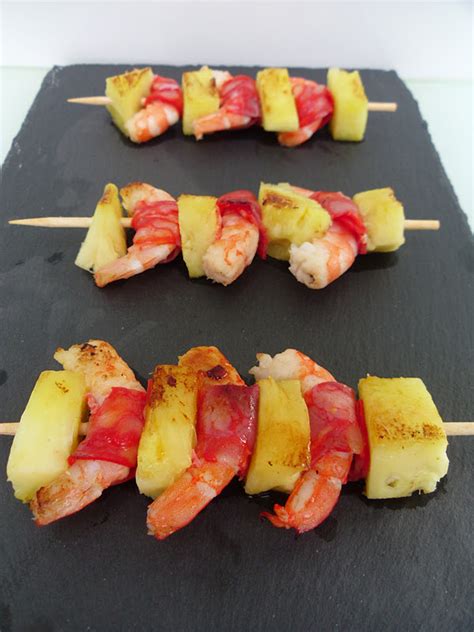 Gourmande ou passionnée Brochettes ananas crevettes et chorizo