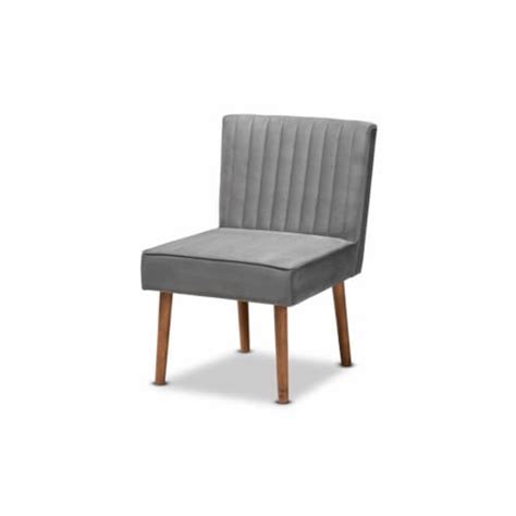 Alvis Mid Century Modern Grey Velvet Upholstered And Walnut Brown