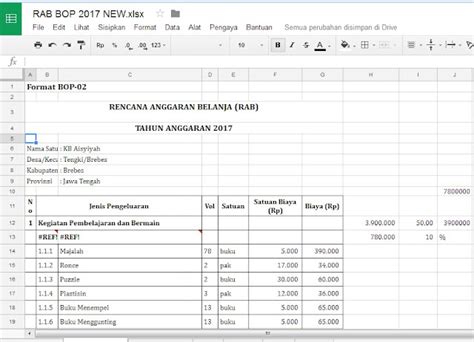 Contoh Rab Operasional Paud Dikmas Imagesee