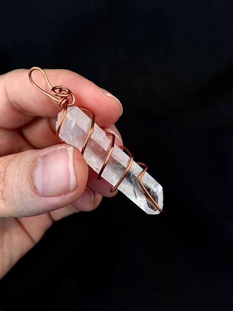 Copper Wrapped Arkansas Quartz Crystal Natural Point Pendant