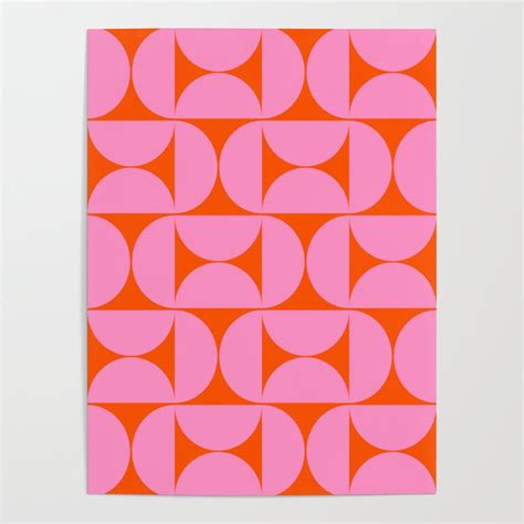 Mid Century Modern Geometric Pattern In Pink And Orange Poster By Daily