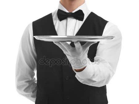 Waiter Butler Holding Silver Tray Concierge Service Catering Stock