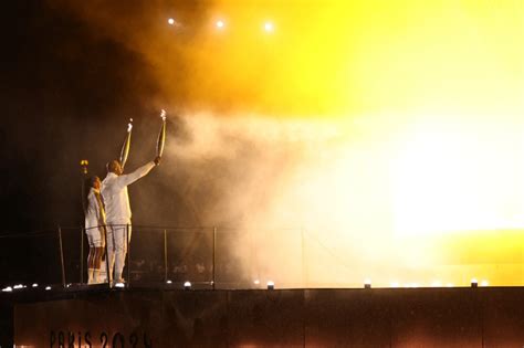 Teddy Riner Marie Jose Perec Light Olympic Cauldron As Paris Games