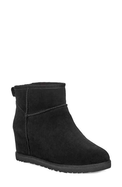 Ugg Wool Ugg Classic Femme Mini Wedge Bootie In Black Suede Black Lyst