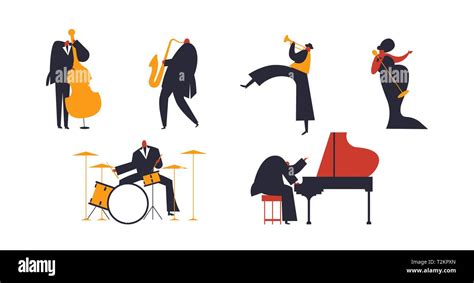 Set Jazz Band Musicians Playing Instruments Vector Image Atelier Yuwa