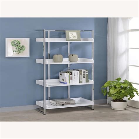 Bookcase In White High Gloss Finish W 4 Shelves Aptdeco