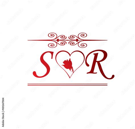 Sr Love Initial With Red Heart And Rose Stock Vector Adobe Stock