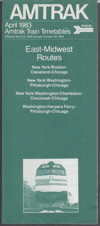 Amtrak Railroad Timetable 4 1983 East-Midwest Routes NY-Chicago++