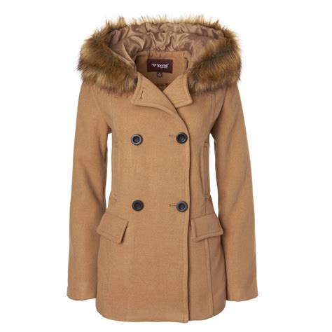 Sportoli Sportoli Womens Winter Wool Look Double Breasted Pea Coat