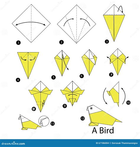 Step By Step Instructions How To Make Origami A Bird Stock Vector