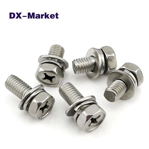 M M Combined Hex Head Screw Stainless Steel Cross Recessed