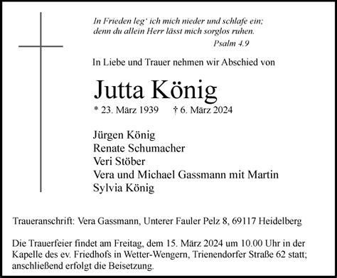 Traueranzeigen Von Jutta K Nig Trauer In Nrw De