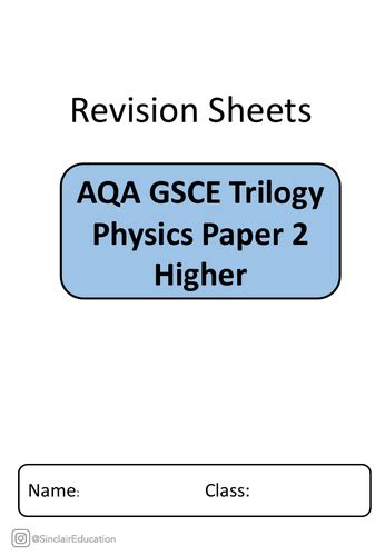 Aqa Gcse Physics Revision Sheets Paper 2 Teaching Resources