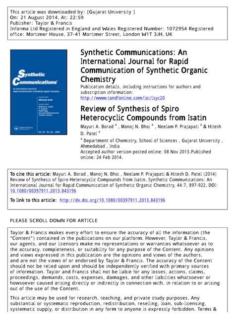 (PDF) Review of Synthesis of Spiro Heterocyclic Compounds from Isatin